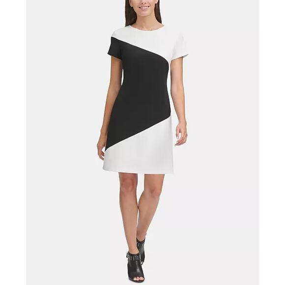 Tommy Hilfiger Black and White Colorblocked Scuba Shift Dress - Picture 2 of 10